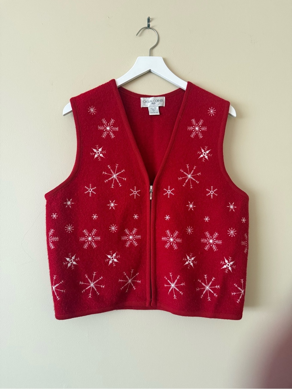 Vintage Casual Corner Holiday Christmas Snowflake 100% Wool Zippered Vest Large